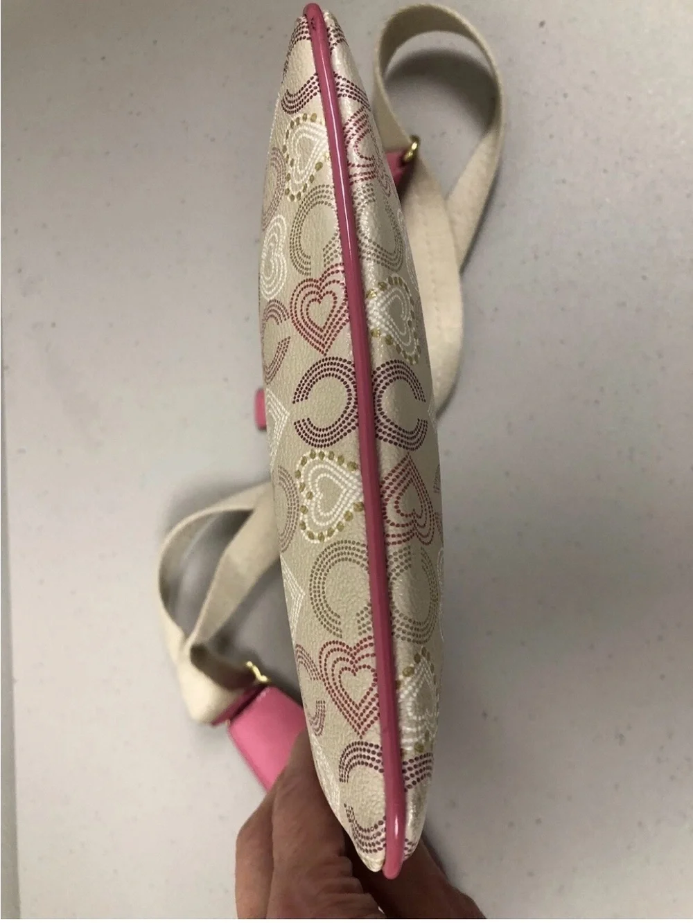Y2K Coach Signature Logo Pink Hearts Crossbody Shoulder Bag Purse